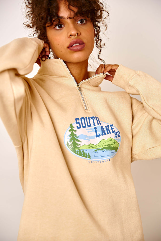 Daisy Street 1/4 Zip Boyfriend Sweater with South Lake Graphic