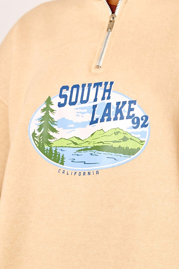 Daisy Street 1/4 Zip Boyfriend Sweater with South Lake Graphic