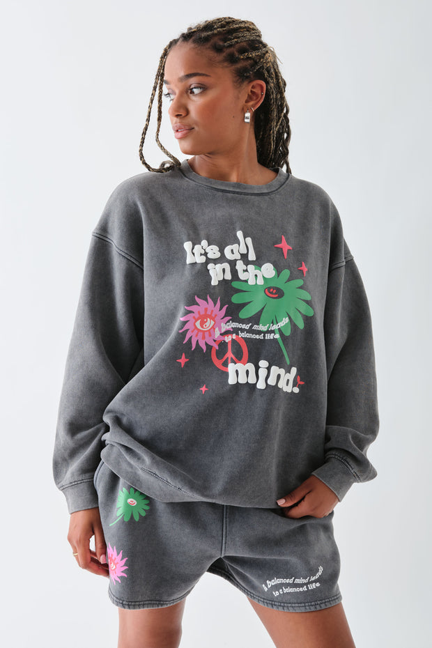 Daisy Street Sweater With Puff Print Detail