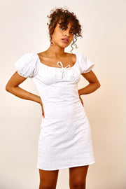Daisy Street Mini Milkmaid Dress in White Broiderie
