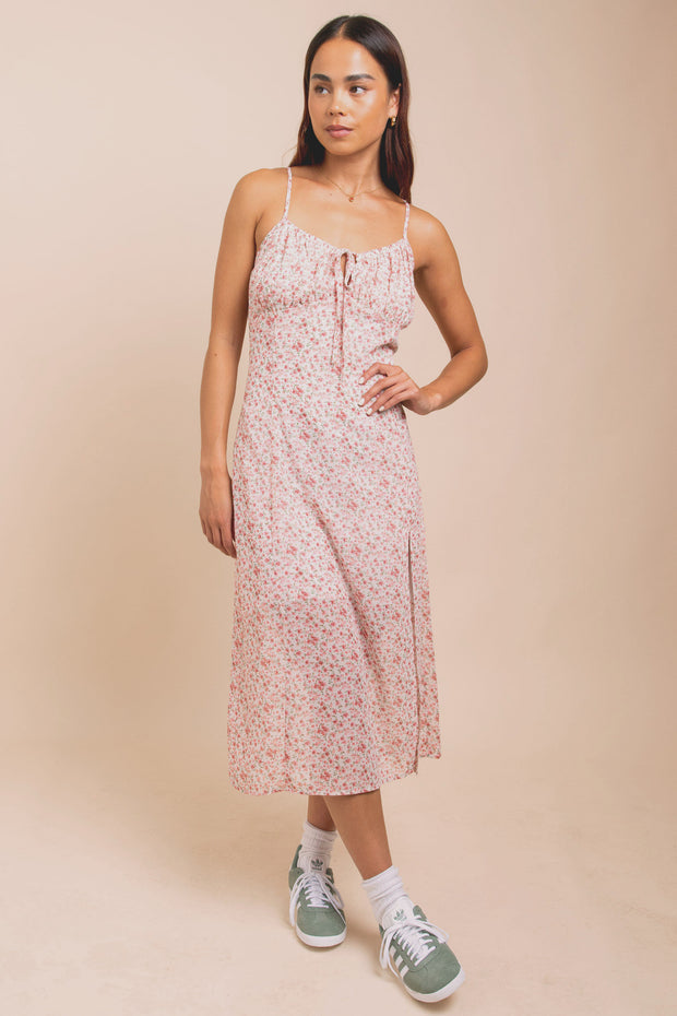 Daisy Street Floral Midi Dress With Split And Cross Back