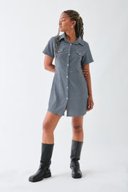 Daisy Street Textured Check Mini Shirt Dress