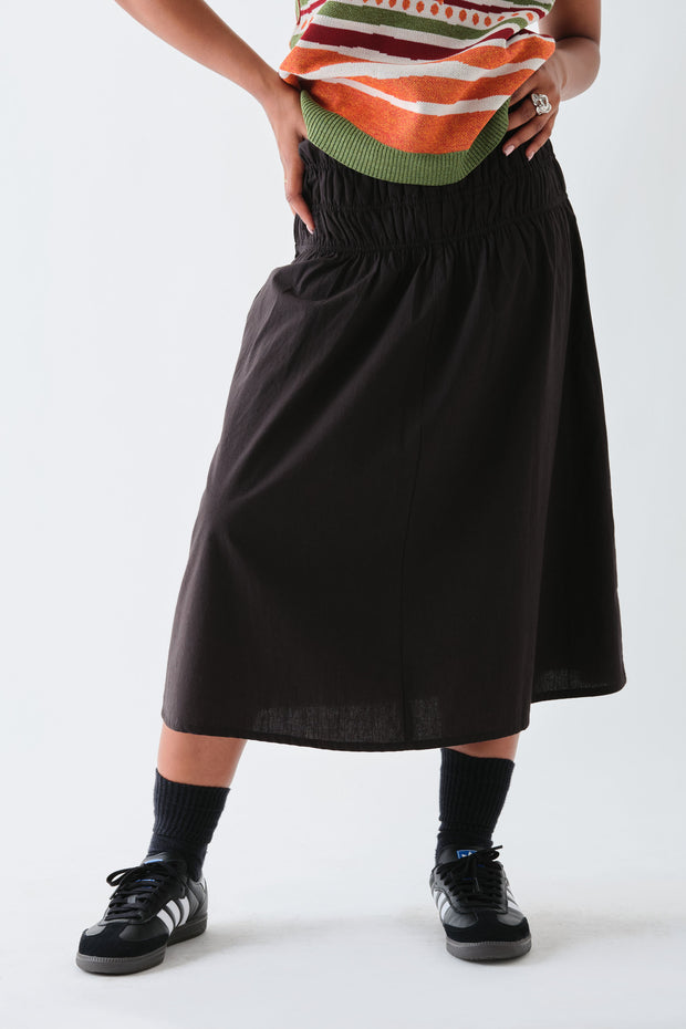 Daisy Street Poplin Mid Rise Skirt with Ruching Detail