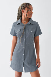 Daisy Street Textured Check Mini Shirt Dress