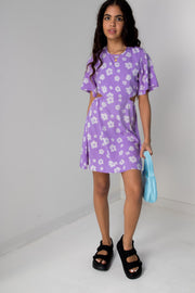 Daisy Street Cut Out Side Dress In Lilac Floral Print