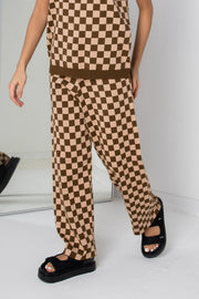 Daisy Street Relaxed Wide Leg Trousers In Checkerboard Print