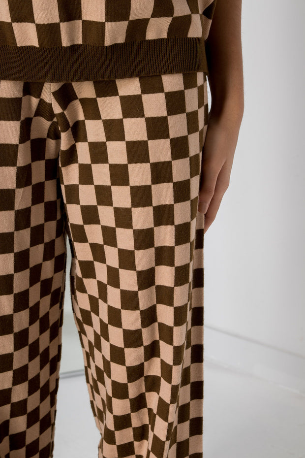 Daisy Street Relaxed Wide Leg Trousers In Checkerboard Print