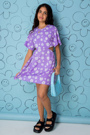 Daisy Street Cut Out Side Dress In Lilac Floral Print