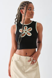 Daisy Street Cropped Ribbed Vest With Flower Cut Out