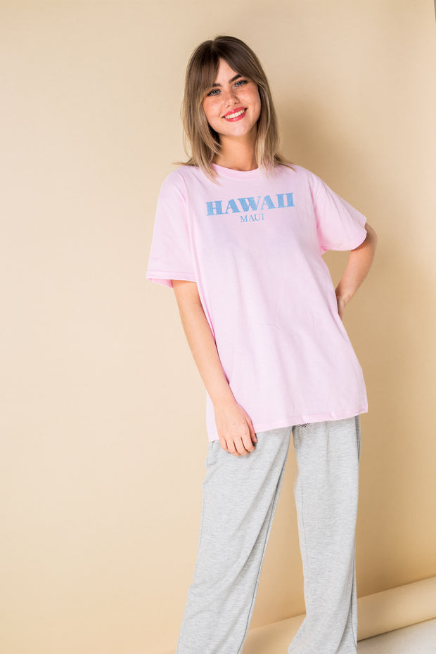 Daisy Street Relaxed T-Shirt with Hawaii Print