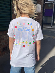 Daisy Street Relaxed T-Shirt with Self Care Graphic with front and back print