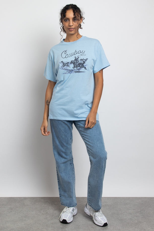 Daisy Street Relaxed T-Shirt with Cowboy Print