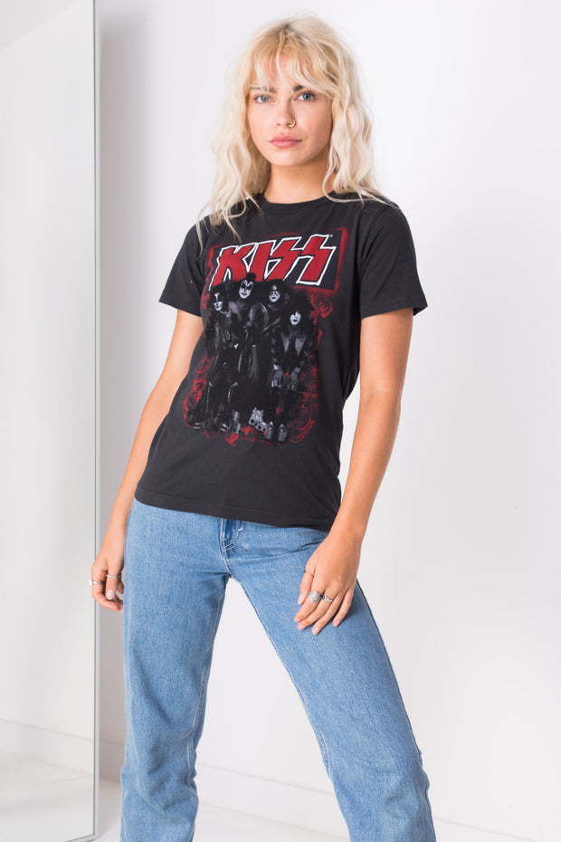 Daisy Street Vintage T-Shirt with Kiss Print