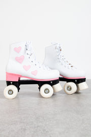 Daisy Street Roller Skates in White with Pink Hearts