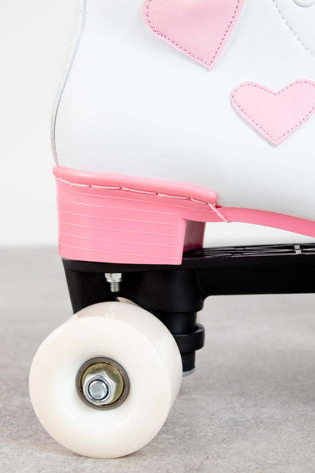 Daisy Street Roller Skates in White with Pink Hearts