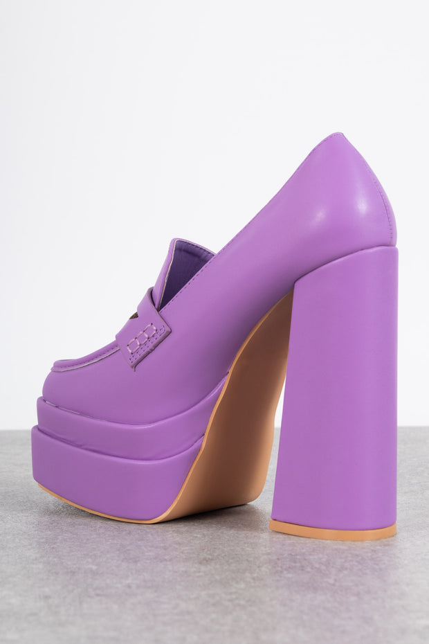 Daisy Street Double Platform Heeled Loafers in Purple