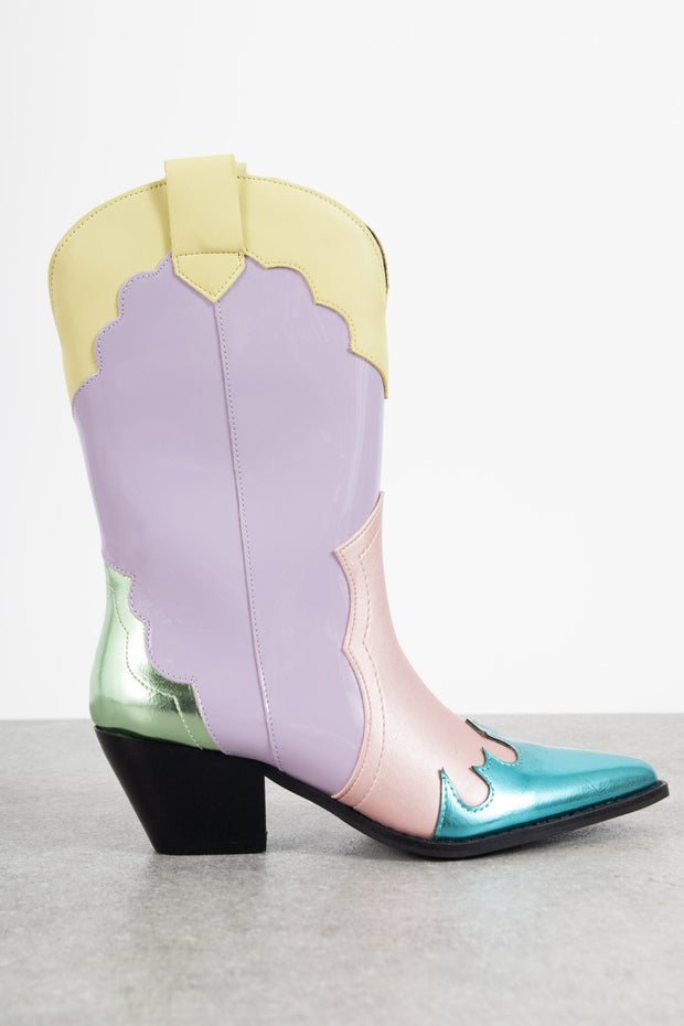 Daisy Street Cowboy Boots in Pastel Multi
