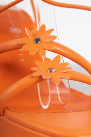 Daisy Street Flower Platform Heeled Sandals in Orange