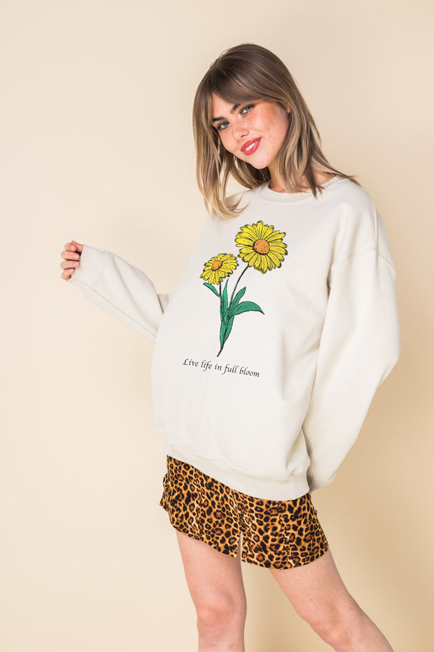 Daisy Street Oversized Sweat with Live Life in Full Bloom Print