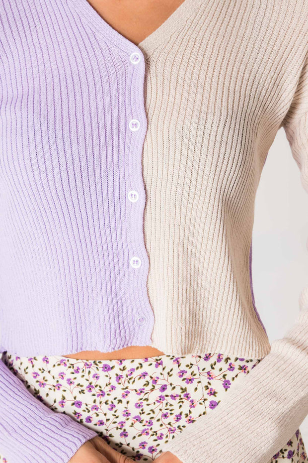Daisy Street 90's Cropped Cardigan in Lilac/Stone
