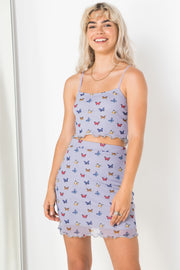 Daisy Street Lilac Mesh Cami Top in Butterfly Print