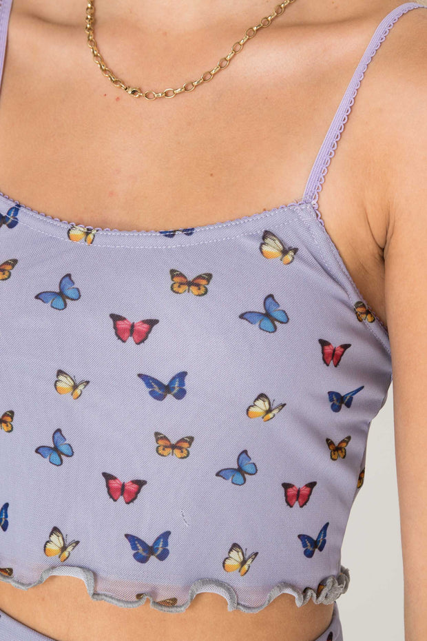 Daisy Street Lilac Mesh Cami Top in Butterfly Print