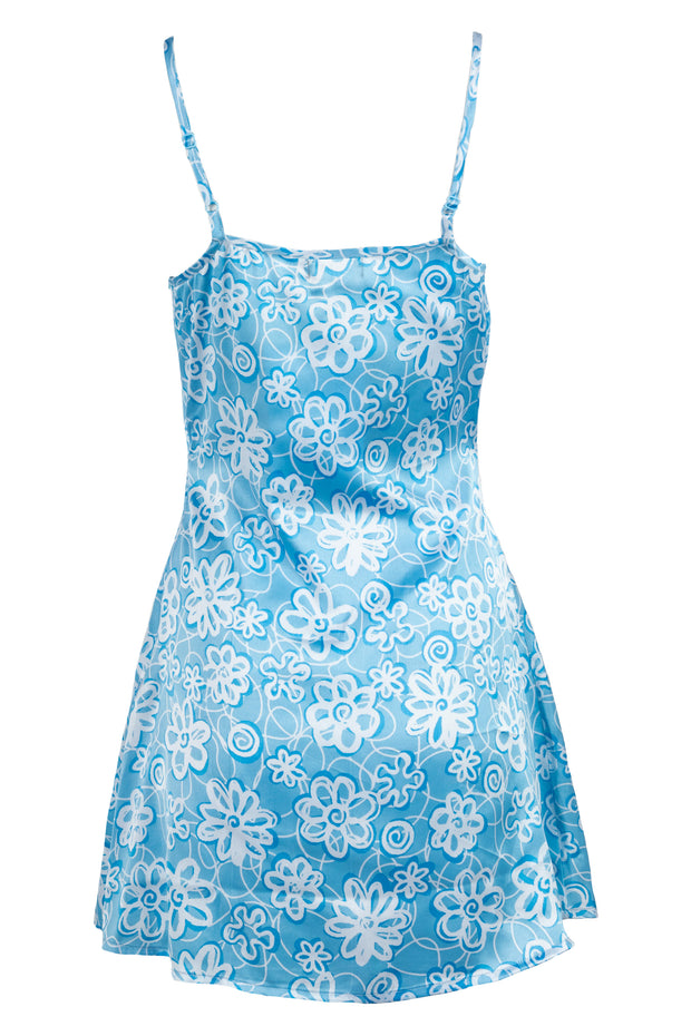 Heartbreak Satin Square Neck Mini Cami Dress In Blue Floral Print
