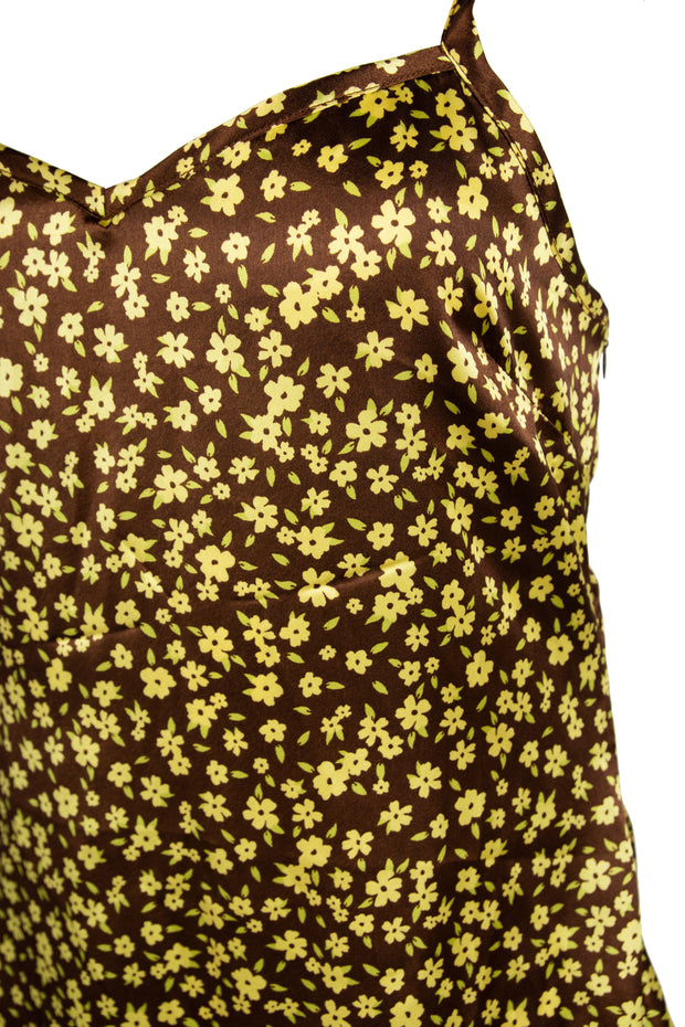 Heartbreak Hatin Mini Slip Dress In Brown Ditsy Floral Print