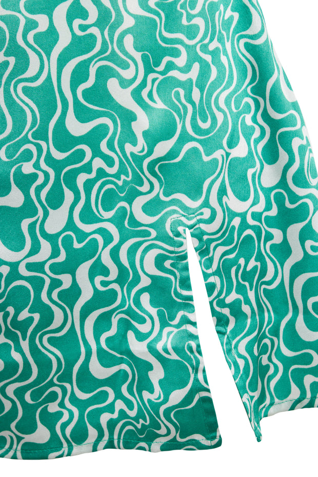 Heartbreak Satin Square Neck Mini Cami Dress In Green Swirl Print