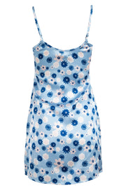 Heartbreak Satin Mini Slip Dress In Blue Floral Print