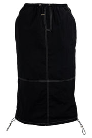 Heartbreak Parachute Midi Skirt With Contrast Stitch In Black
