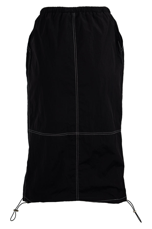 Heartbreak Parachute Midi Skirt With Contrast Stitch In Black