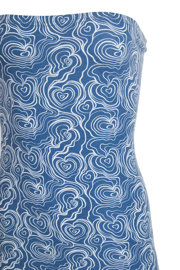 Heartbreak Bandeau Jersey Mini Dress in Blue Swirl Print