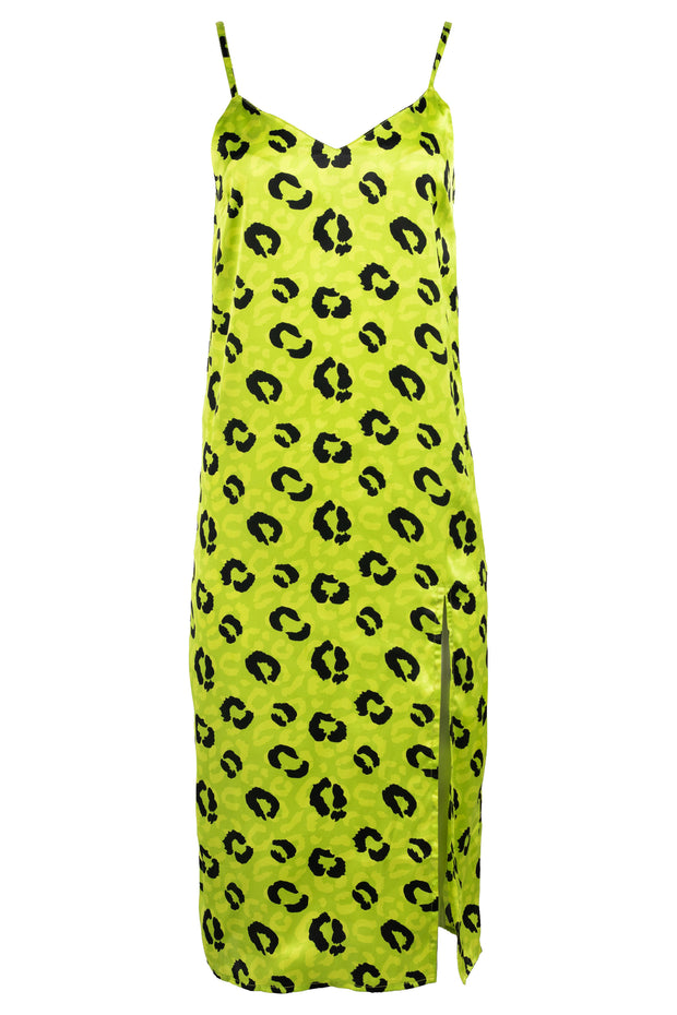 Heartbreak Catin Cami Midi Dress With Side Split In Lime Abstract Leopard