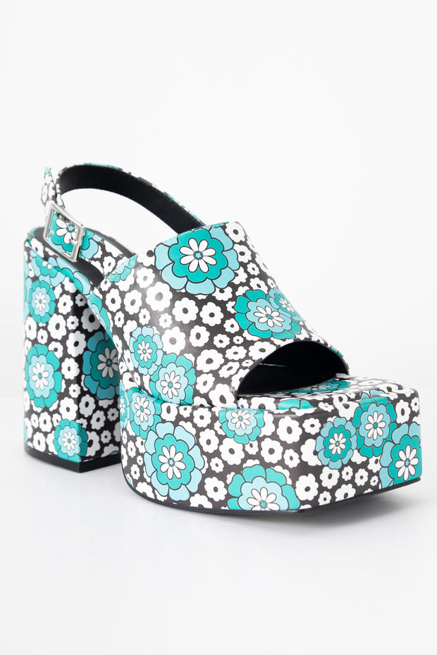 Heartbreak Chunky Platform Sandals in Daisy Print