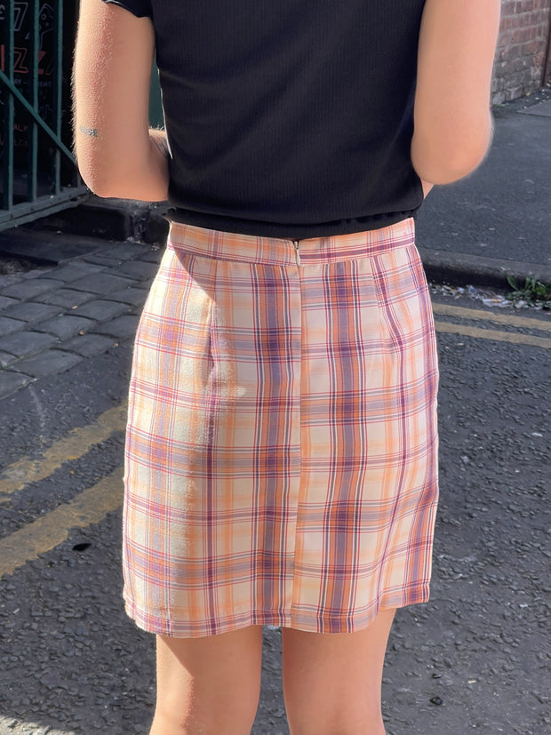 Daisy Street Mini Skirt in Orange and Pink Check