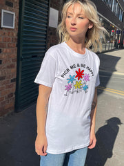 Daisy Street Relaxed T-Shirt with Pick Me Be Happy Print