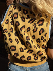 Daisy Street Cropped Contrasting Leopard Print Knitted Vest