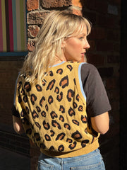 Daisy Street Cropped Contrasting Leopard Print Knitted Vest
