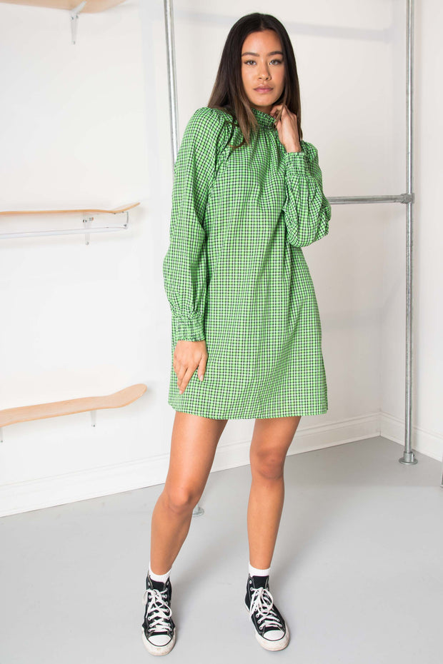 Daisy Street Gingham Smock Style Dress in Lime Green