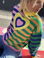 Daisy Street Stripe Heart Knitted Jumper