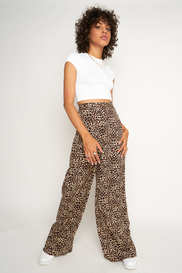 Daisy Street Wide Leg Trousers in Leopard Print